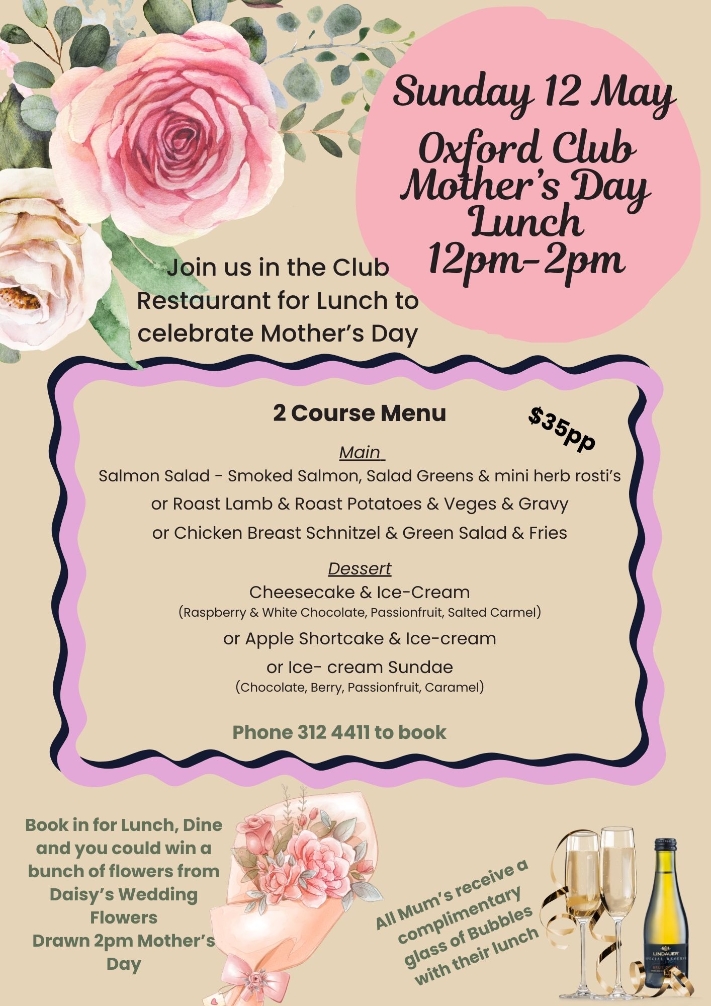 Mothers Day Lunch Sunday 12 May 2024