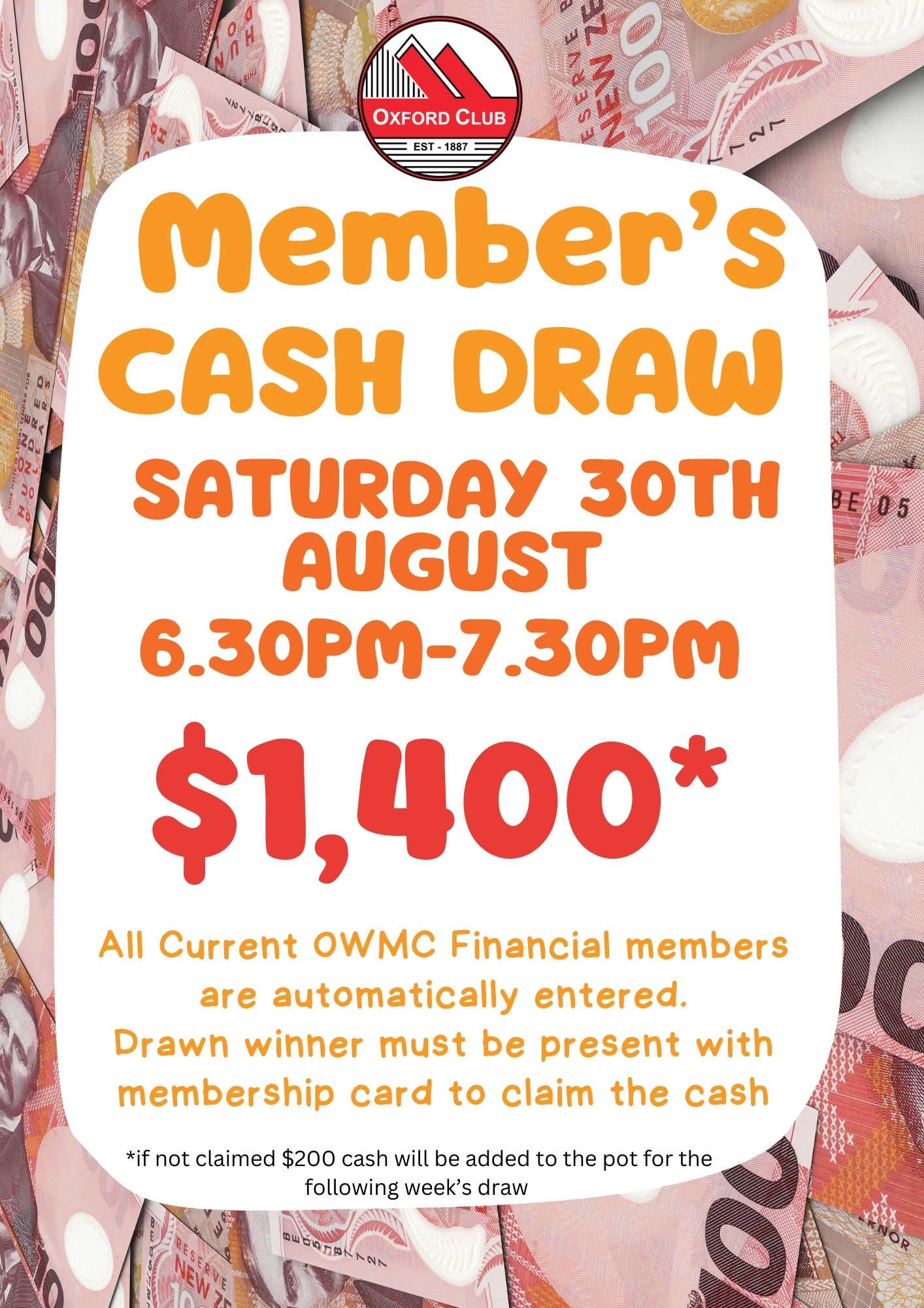 30th August Members CASH DRAW
