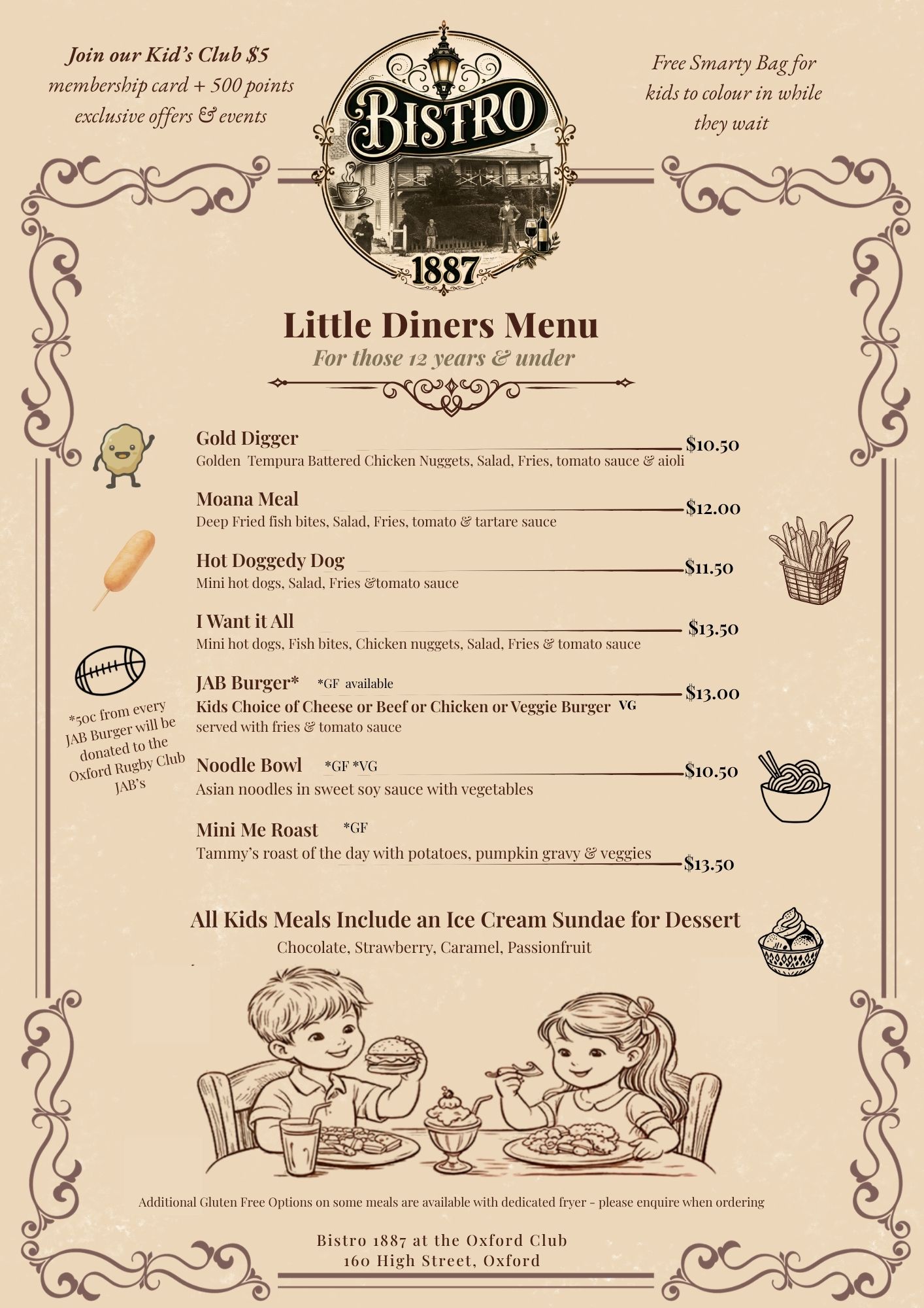 Bistro 1887 kids menu page 1