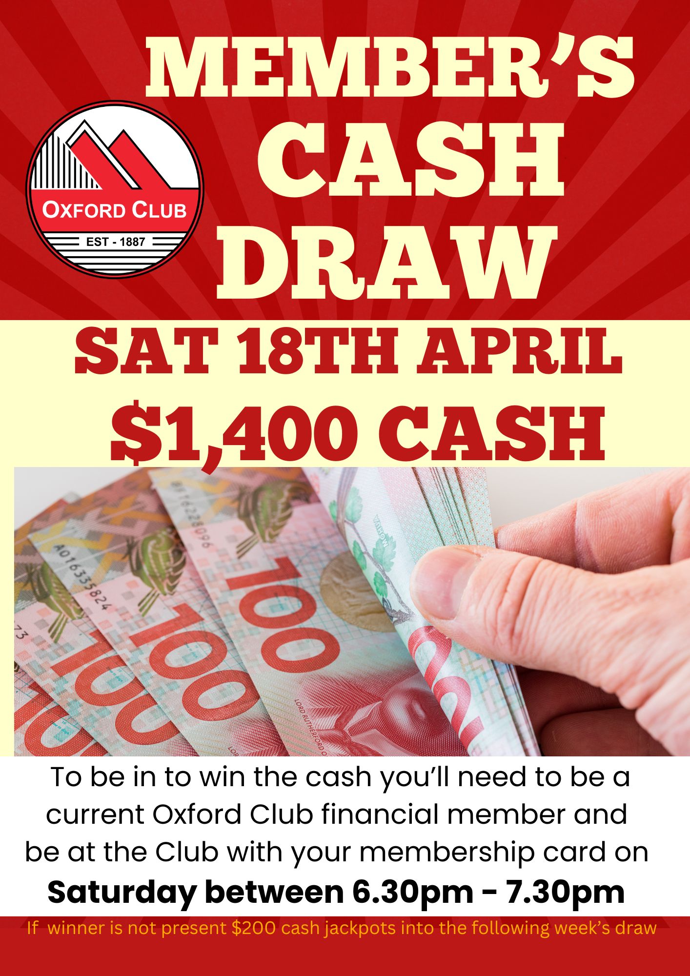 Cash Draw Weekly Sat 18th April