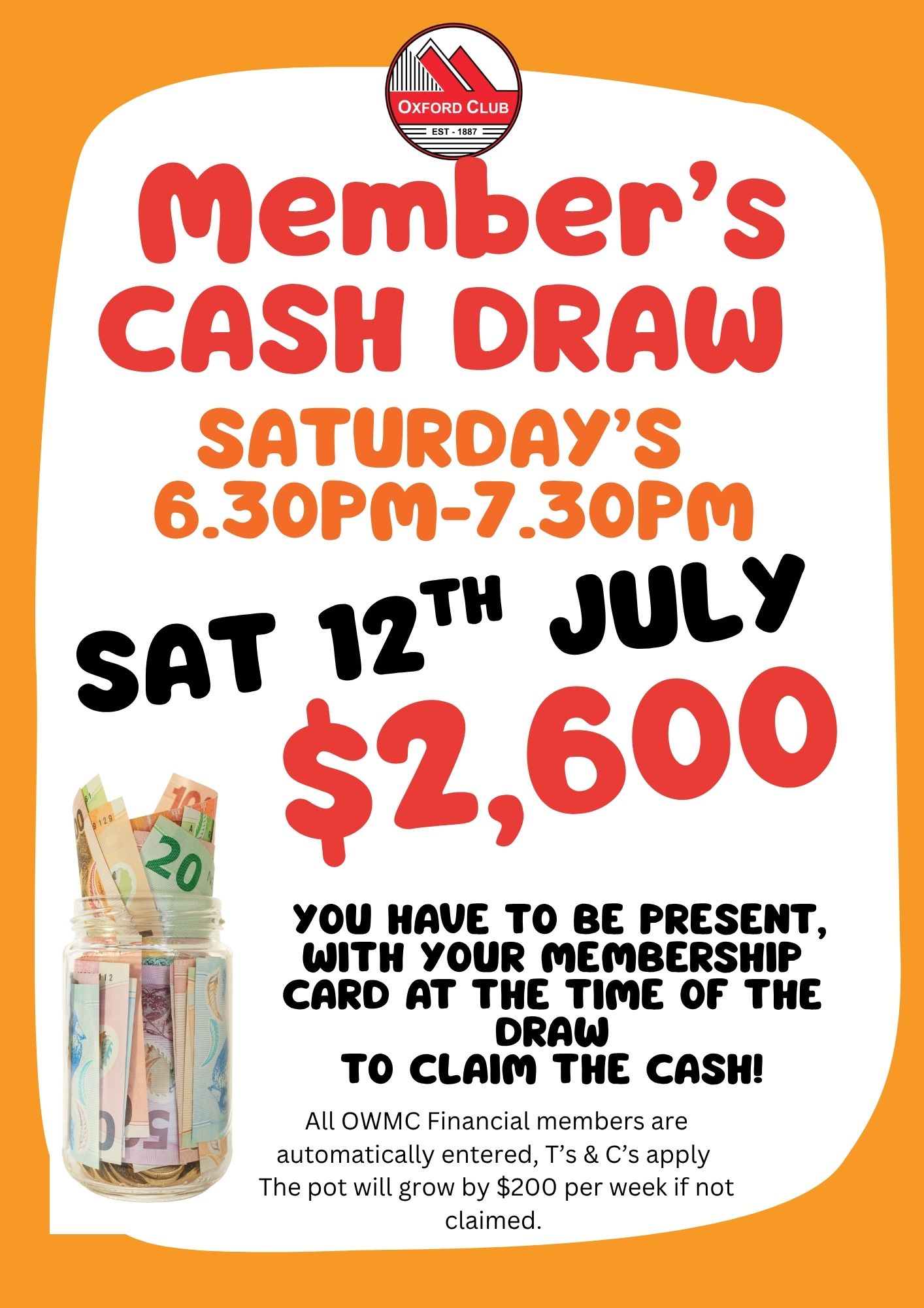 Members CASH DRAW 12th July 25